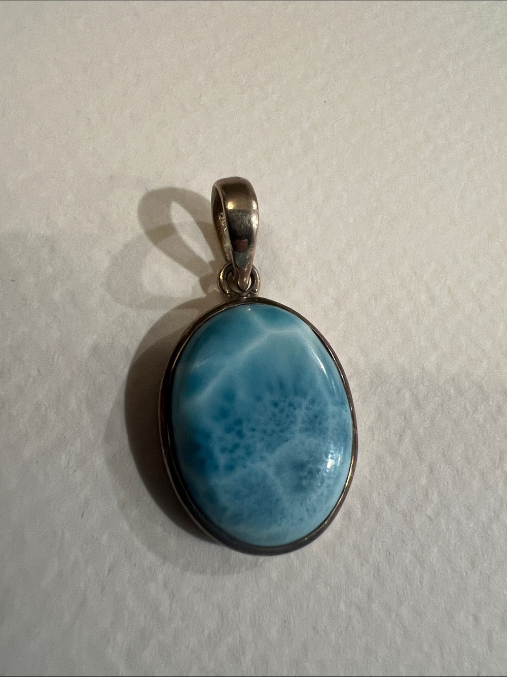 Sterling Silver Larimar Oval Pendant - Blue